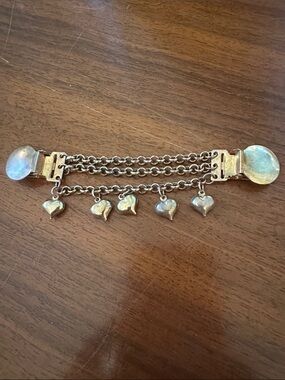 Vintage Gold-Tone Puffy Heart Charm Chain Sweater Clip